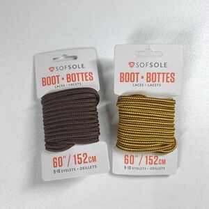 Sof Sole Boot Laces 60 Inch 152cm 9-10 Eyelets‎ Brown & Gold Yellow Brown NEW